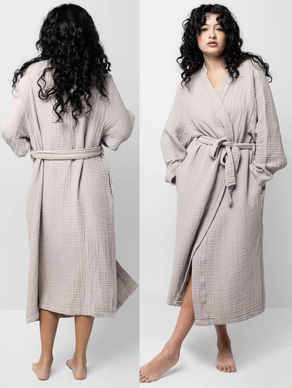 NWT Sunday Citizen Muslim Cotton Kimono Sz S/M Unisex Taupe Gauze Robe Belted